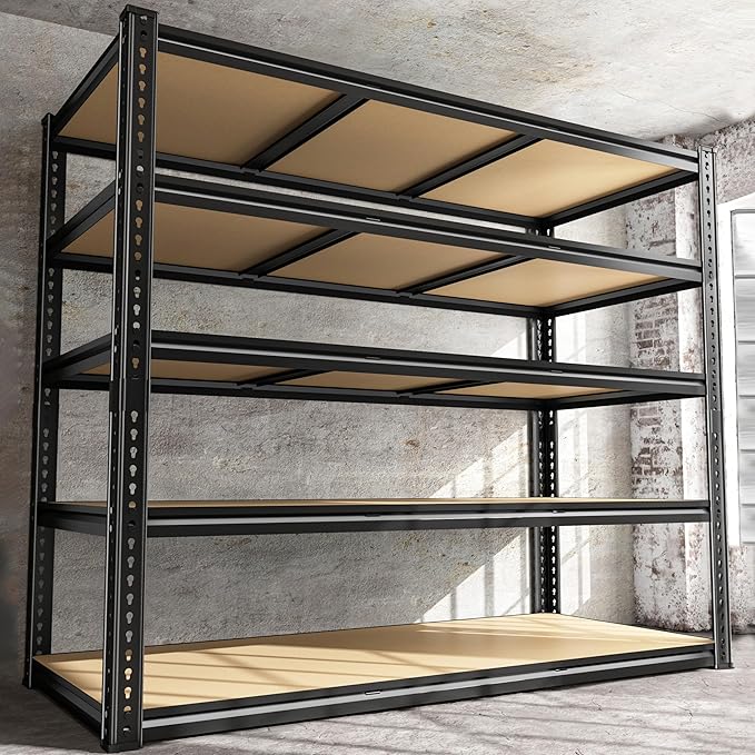 48" W Garage Shelving Heavy Duty 3080LBS Garage Storage Shelving, 5 Tier Adjustable Metal Shelving Unit Utility Rack Shelf for Warehouse, Pantry, Closet, Kitchen 72" H x 48" W x 24" D, Black,Gifts