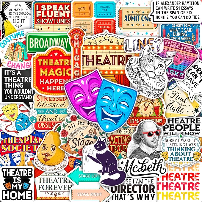 100Pcs Theatre Stickers for Laptop, Drama Stickers and Decals - Theatre Gifts - Drama Party Supplies - Gift for Women & Men