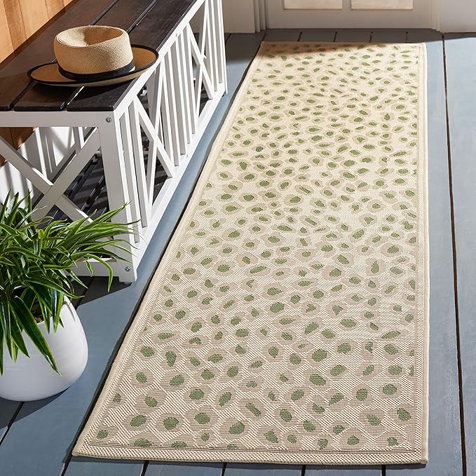 SAFAVIEH Washable Rug Outdoor Courtyard Collection - 2'3" x 8' Runner, Beige & Green, Non-Shedding & Easy Cleaning, Ideal for Patio, Entryway, Mudroom, Hallway, Kitchen (CY6104-45312)
