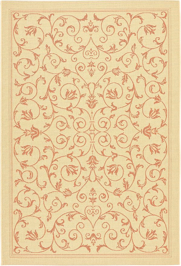 SAFAVIEH Washable Rug Outdoor Courtyard Collection - 4' x 5'7", Natural & Terracotta, Non-Shedding & Easy Cleaning, Ideal for Patio, Backyard, Mudroom (CY2098-3201)