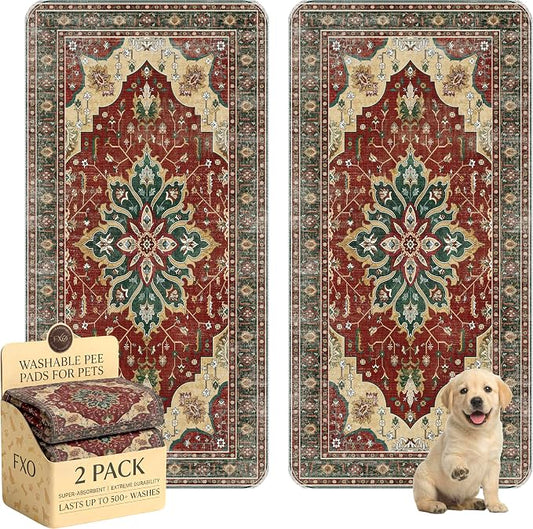Washable Pee Pads for Dogs,Great Urine Absorbent Reusable Puppy Training Pads,Waterproof,Leak-Proof & Non-Slip Potty Pads for Whelping,Crate,Playpen,Bed.(Red Forest Floral,36"x72")