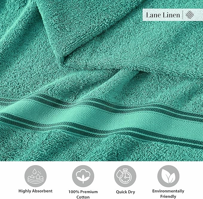 LANE LINEN Towels for Bathroom – 12 Pack, 100% Ring-Spun Cotton, Zero Twist, 4 Bath, 4 Hand Towel & 4 Wash Cloths, Highly Absorbent, Luxury Hotel & Spa Quality, Machine Washable – Teal