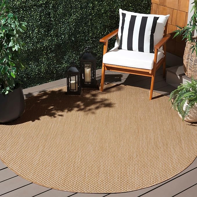 SAFAVIEH Washable Rug Outdoor Courtyard Collection - 10' Round, Natural & Cream, Non-Shedding & Easy Cleaning, Ideal for Patio, Backyard, Mudroom (CY8521-03012)