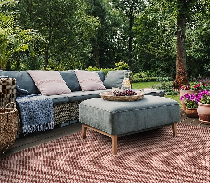 SAFAVIEH Washable Rug Outdoor Courtyard Collection - 8' x 10', Rust & Light Grey, Non-Shedding & Easy Cleaning, Ideal for Patio, Backyard, Mudroom, Dining Space (CY8653-36521)
