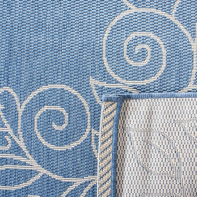 SAFAVIEH Washable Rug Outdoor Courtyard Collection - 7'10" Square, Blue & Beige, Non-Shedding & Easy Cleaning, Ideal for Patio, Backyard, Mudroom (CY5139C)
