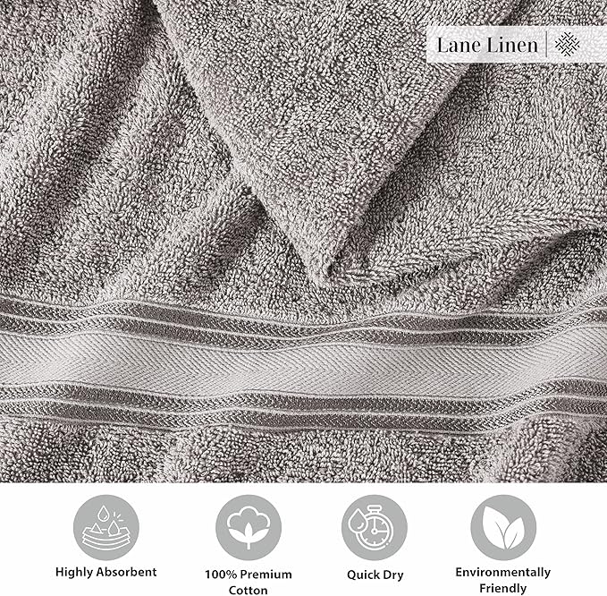 LANE LINEN 18 Pack Towels for Bathroom – 100% Ring-Spun Cotton, Zero Twist, 6 Bath, 6 Hand Towel & 6 Wash Cloths,Gentle on Body, Highly Absorbent, Remains Soft After Wash, Hotel & Spa Quality – Grey