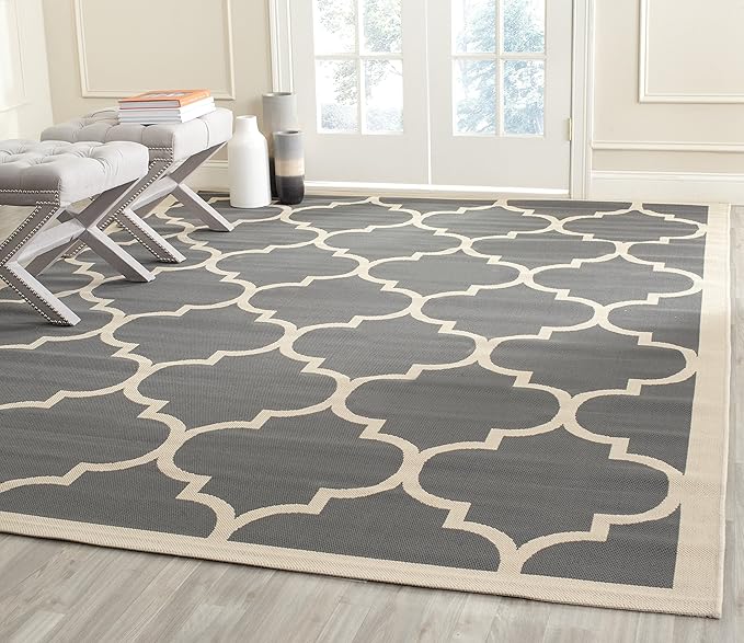 SAFAVIEH Courtyard Collection 8' x 10' Anthracite/Beige CY6914 Trellis Indoor/ Outside Waterproof Easy cleansingPatio Backyard Mudroom Area Mat
