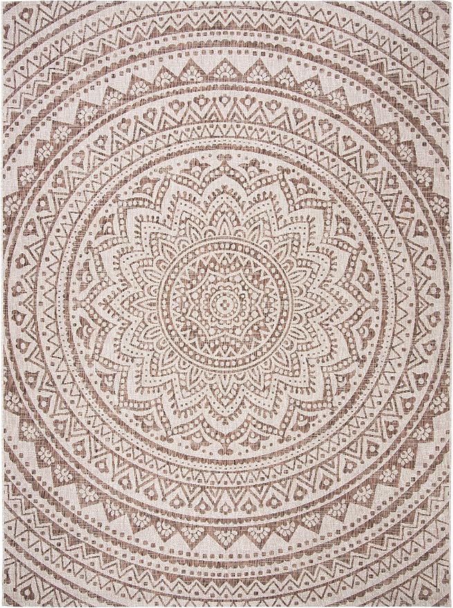 SAFAVIEH Washable Rug Outdoor Courtyard Collection - 9' x 12', Light Beige & Light Brown, Non-Shedding & Easy Cleaning, Ideal for Patio, Backyard, Mudroom (CY8734-36312)