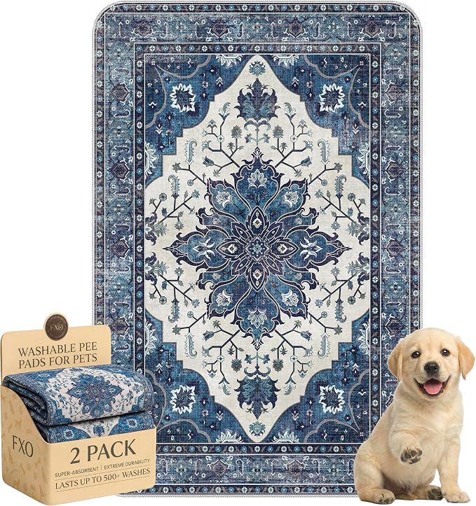 Washable Pee Pads for Dogs,Great Urine Absorbent Reusable Puppy Training Pads,Waterproof,Leak-Proof & Non-Slip Potty Pads for Whelping,Crate,Playpen,Bed.(Dark Navy Floral,24"x36")