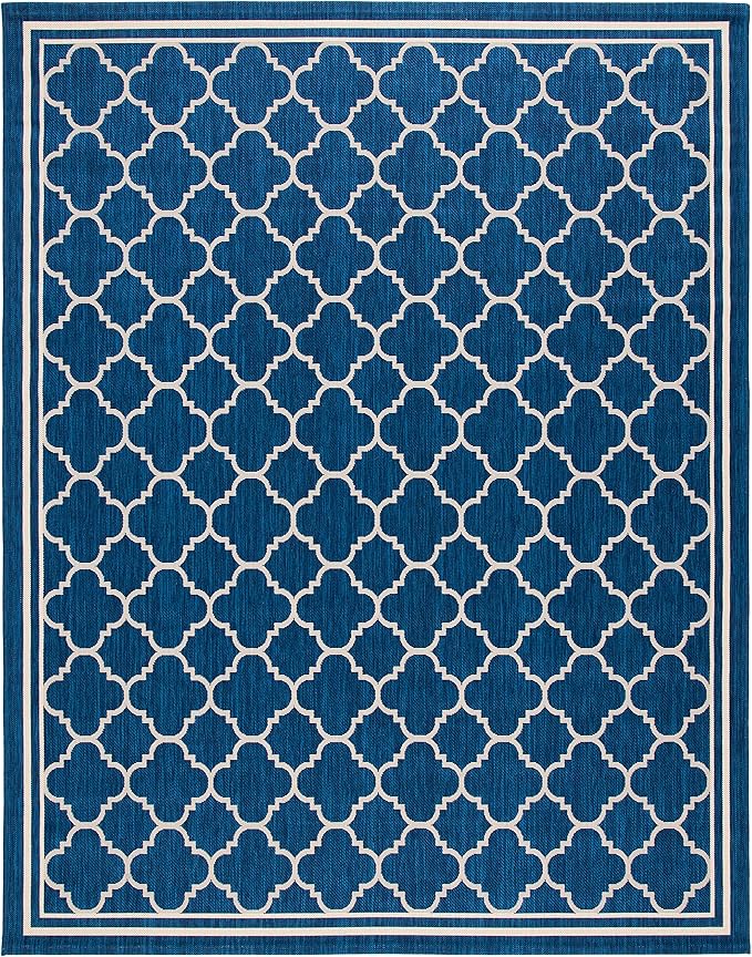 SAFAVIEH Washable Rug Outdoor Courtyard Collection - 11' x 15', Navy & Beige, Non-Shedding & Easy Cleaning, Ideal for Patio, Backyard, Mudroom, Dining Space (CY6918-268)