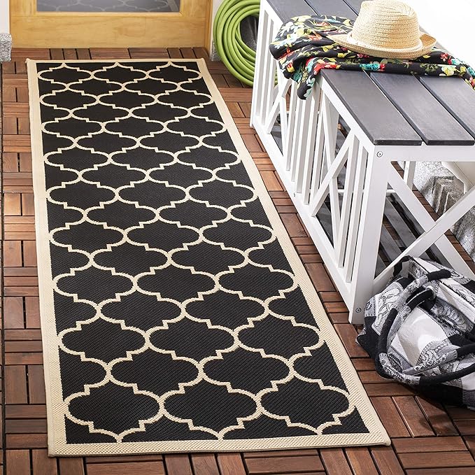 SAFAVIEH Courtyard Collection 2'3" x 22' Black/Beige CY6914 Trellis Indoor/ Outside Waterproof Easy cleansingPatio Backyard Mudroom Runner Mat