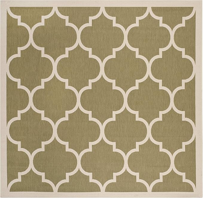 SAFAVIEH Washable Rug Outdoor Courtyard Collection - 7'10" Square, Green & Beige, Non-Shedding & Easy Cleaning, Ideal for Patio, Backyard, Mudroom (CY6914-244)