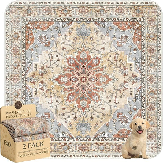 Washable Pee Pads for Dogs,Great Urine Absorbent Reusable Puppy Training Pads,Waterproof,Leak-Proof & Non-Slip Potty Pads for Whelping,Crate,Playpen,Bed.(Orange Amber Floral,54"x54")
