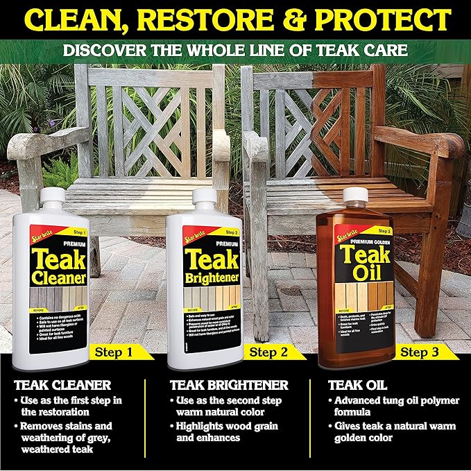 STAR BRITE Premium Teak Cleaner - Restore, Renew & Refresh Old Weathered Gray Teak Furniture & Other Fine Woods - Step 1-1 GAL (081400N)