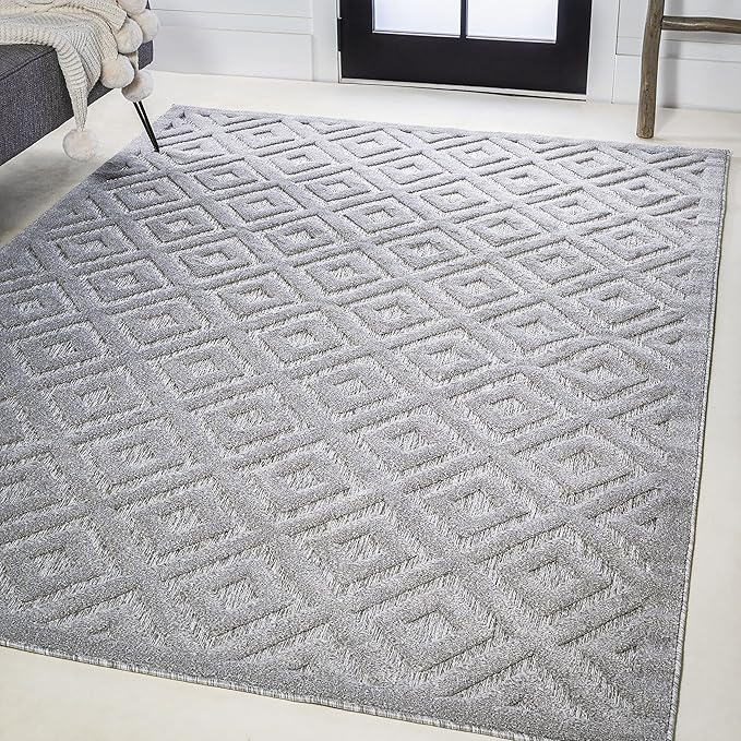 JONATHAN Y Diamond Trellis Indoor Outdoor Area Rug 5X8 Light Gray, Portmany Neutral for Backyard, Patio, Porch, Easy-Cleaning, High Traffic, Pet-Friendly, Non-Shedding (IBZ104C-5)