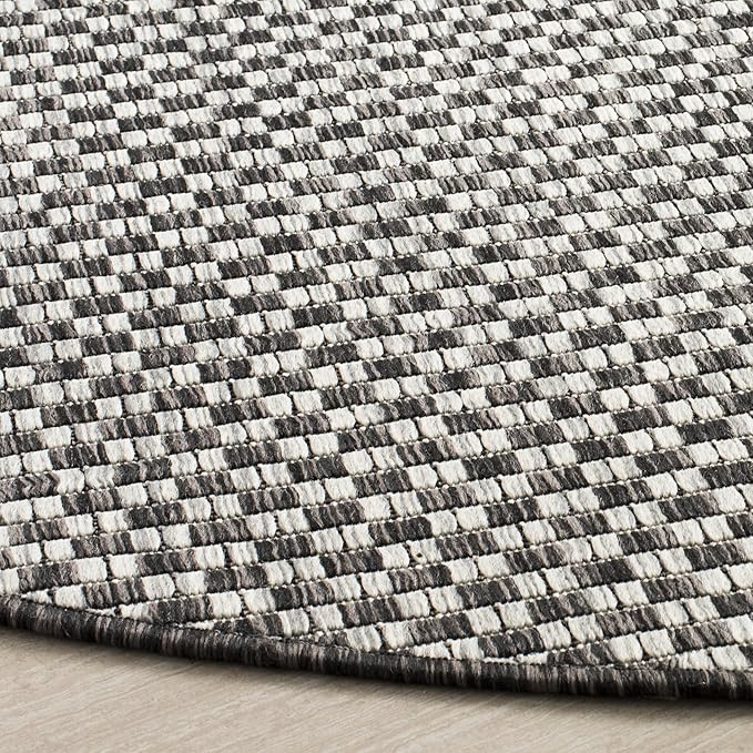 SAFAVIEH Courtyard Collection 4' Round Black/Light Grey CY8653 Indoor-Outdoor Waterproof Easy-Cleaning Patio Backyard Mudroom Area-Rug