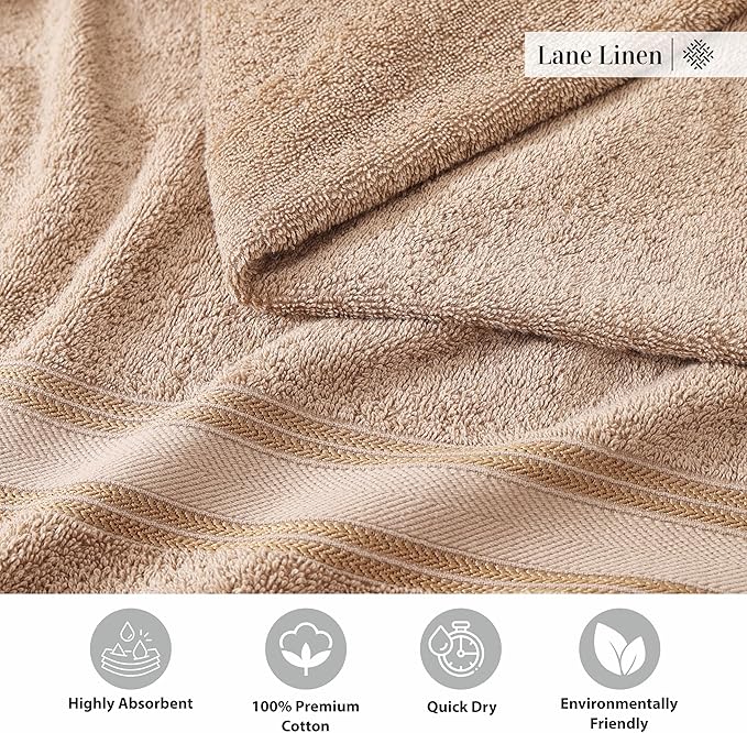 LANE LINEN Towel Set for Bathroom – 18-Pack 100% Ring-Spun Cotton, Zero Twist, Includes 6 Bath, 6 Hand & 6 Washcloth, Suitable for All Body Types, Soft & Quick Dry, Ideal for Airbnb & Spa - Tapue