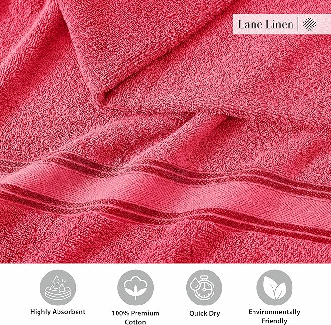 LANE LINEN Towels for Bathroom – 18 Pack, 100% Ring-Spun Cotton, Zero Twist, 6 Bath, 6 Hand Towel & 6 Wash Cloths, Highly Absorbent, Luxury Hotel & Spa Quality, Machine Washable – Honeysuckle