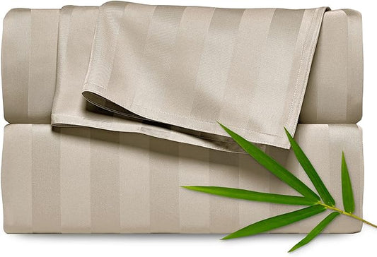 California King Sheets by Pure Bamboo, Genuine 100% Organic Viscose Derived from Bamboo Bed Sheet Set, Soft & Cooling, Double Stitching, Lifetime Quality Promise (California King, Jacquard Sand)