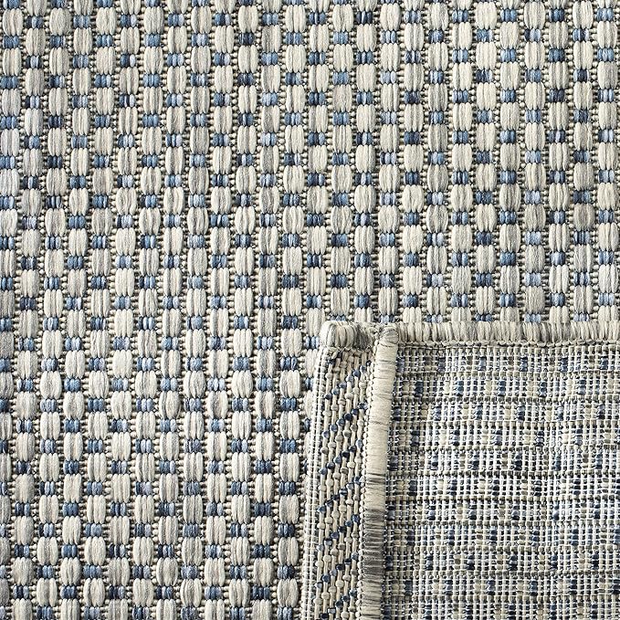 SAFAVIEH Washable Rug Outdoor Courtyard Collection - 4' Square, Grey & Navy, Non-Shedding & Easy Cleaning, Ideal for Patio, Backyard, Mudroom (CY8521-36812)