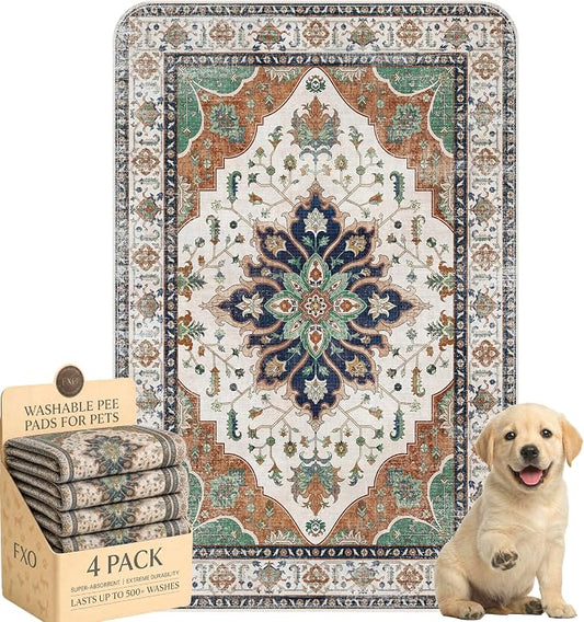 4PACK Washable Pee Pads for Dogs,Great Urine Absorbent Reusable Puppy Training Pads,Waterproof,Leak-Proof & Non-Slip Potty Pads for Whelping,Crate,Playpen,Bed.(Dark Teal Floral,24"x36")