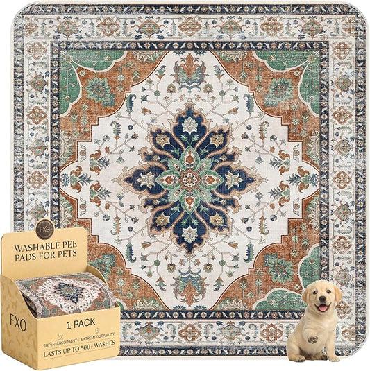 Washable Pee Pads for Dogs,Great Urine Absorbent Reusable Puppy Training Pads,Waterproof,Leak-Proof & Non-Slip Potty Pads for Whelping,Crate,Playpen,Bed.(Dark Teal Floral,72"x72")