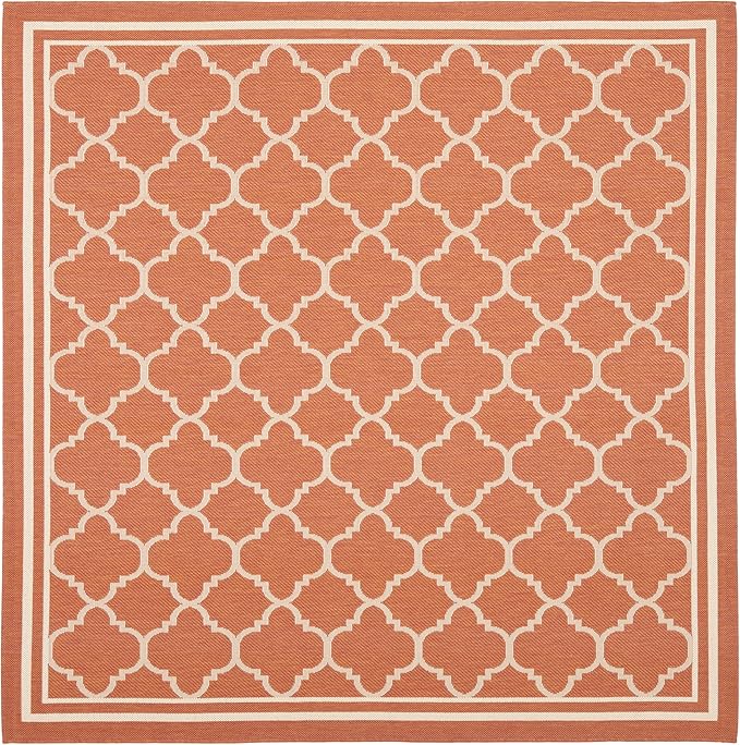 SAFAVIEH Washable Rug Outdoor Courtyard Collection - 5'3" Square, Terracotta & Bone, Non-Shedding & Easy Cleaning, Ideal for Patio, Backyard, Mudroom (CY6918-241)