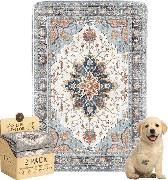 Washable Pee Pads for Dogs,Great Urine Absorbent Reusable Puppy Training Pads,Waterproof,Leak-Proof & Non-Slip Potty Pads for Whelping,Crate,Playpen,Bed.(Blue Floral,24"x36")