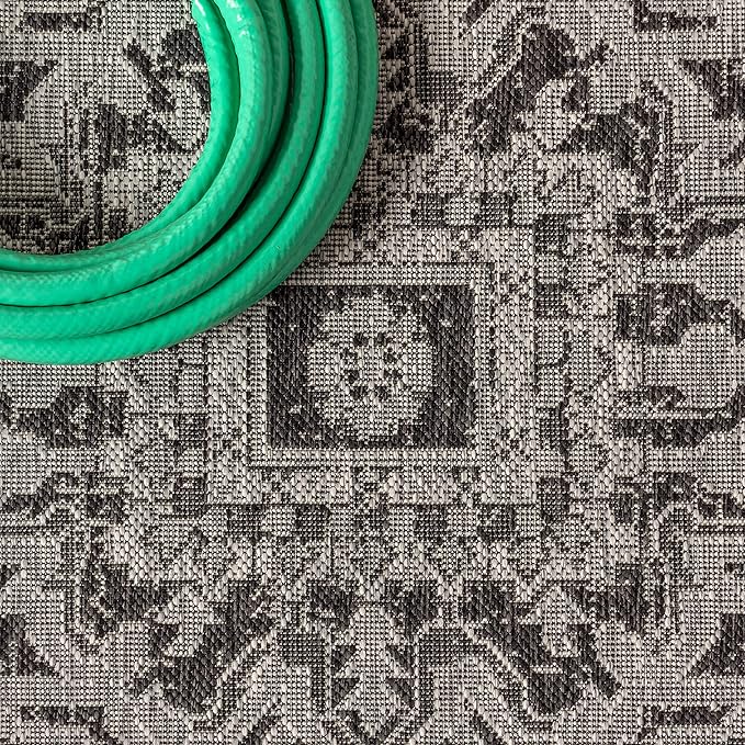 JONATHAN Y Boho Medallion Indoor Outdoor Runner Rug 2X10 Black/Gray, Estrella Textured Weave for Backyard, Patio, Porch, Easy-Cleaning, High Traffic, Pet-Friendly, Non-Shedding (SMB105D-210)