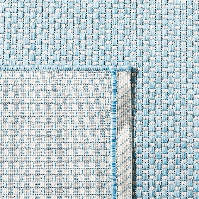 SAFAVIEH Washable Rug Outdoor Courtyard Collection - 2'3" x 20' Runner, Aqua Blue & Grey, Non-Shedding & Easy Cleaning, Ideal for Patio, Entryway, Mudroom, Hallway, Kitchen (CY8521-37121)