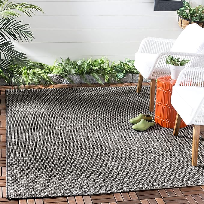 SAFAVIEH Washable Rug Outdoor Courtyard Collection - 4' Square, Black & Beige, Non-Shedding & Easy Cleaning, Ideal for Patio, Backyard, Mudroom (CY8521-36621)