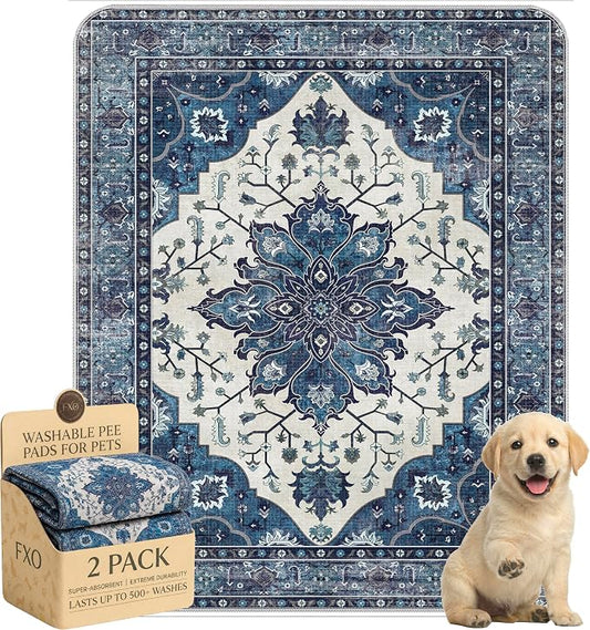 Washable Pee Pads for Dogs,Great Urine Absorbent Reusable Puppy Training Pads,Waterproof,Leak-Proof & Non-Slip Potty Pads for Whelping,Crate,Playpen,Bed.(Dark Navy Floral,31"x36")