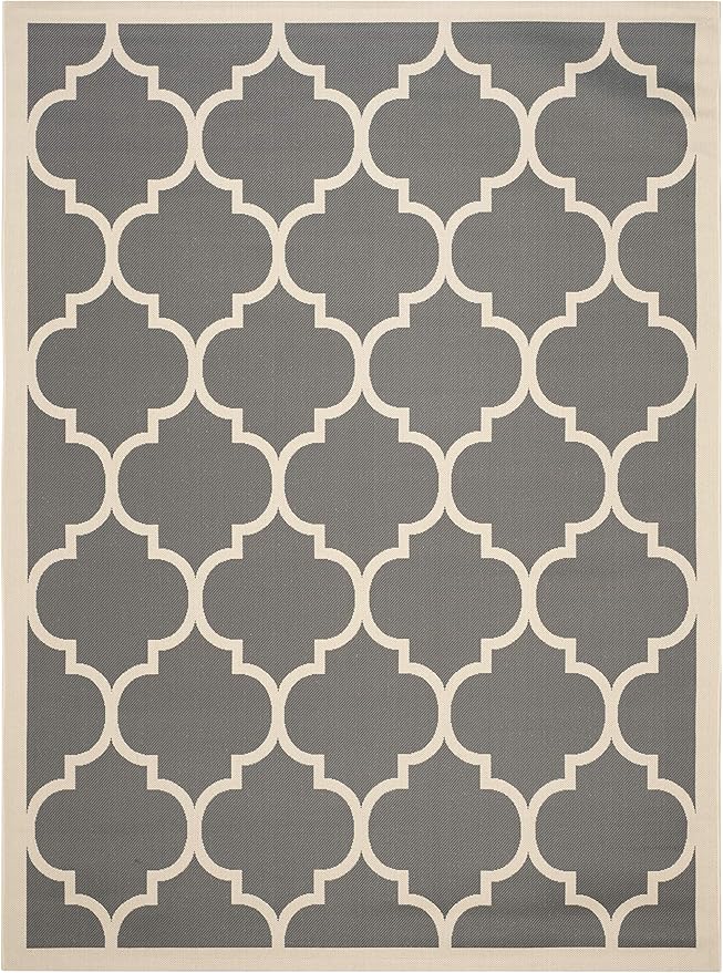 SAFAVIEH Courtyard Collection 8' x 10' Anthracite/Beige CY6914 Trellis Indoor/ Outside Waterproof Easy cleansingPatio Backyard Mudroom Area Mat