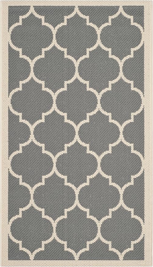 SAFAVIEH Washable Rug Outdoor Courtyard Collection - 2'7" x 5', Anthracite & Beige, Non-Shedding & Easy Cleaning, Ideal for Patio, Backyard, Mudroom (CY6914-246)