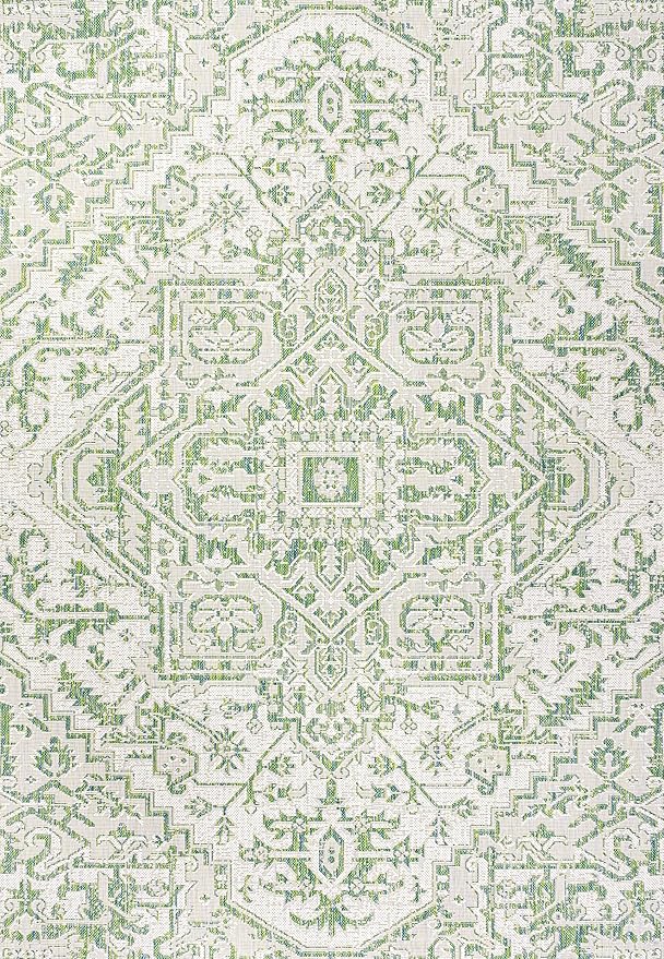 JONATHAN Y Boho Medallion Indoor Outdoor Area Rug 3X5 Green/Cream, Estrella Textured Weave for Backyard, Patio, Porch, Easy-Cleaning, High Traffic, Pet-Friendly, Non-Shedding (SMB105G-3)
