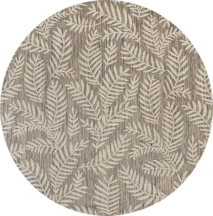 JONATHAN Y Palm Frond Indoor Outdoor Round Area Rug 9 Ft Brown/Beige, Nevis for Backyard, Patio, Porch, Easy-Cleaning, High Traffic, Pet-Friendly, Non-Shedding (SMB119A-9R)