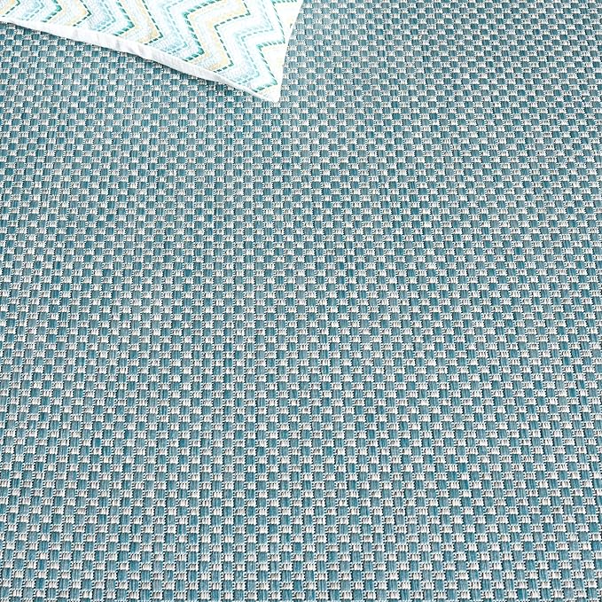 SAFAVIEH Washable Rug Outdoor Courtyard Collection - 6'7" Square, Aqua Blue & Grey, Non-Shedding & Easy Cleaning, Ideal for Patio, Backyard, Mudroom (CY8521-37121)