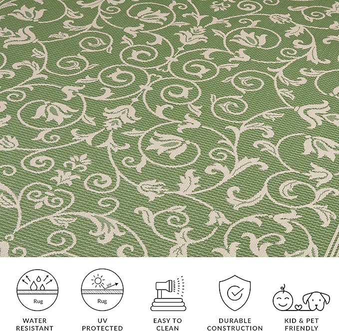 SAFAVIEH Washable Rug Outdoor Courtyard Collection - 4' Square, Olive & Natural, Non-Shedding & Easy Cleaning, Ideal for Patio, Backyard, Mudroom (CY2098-1E06)