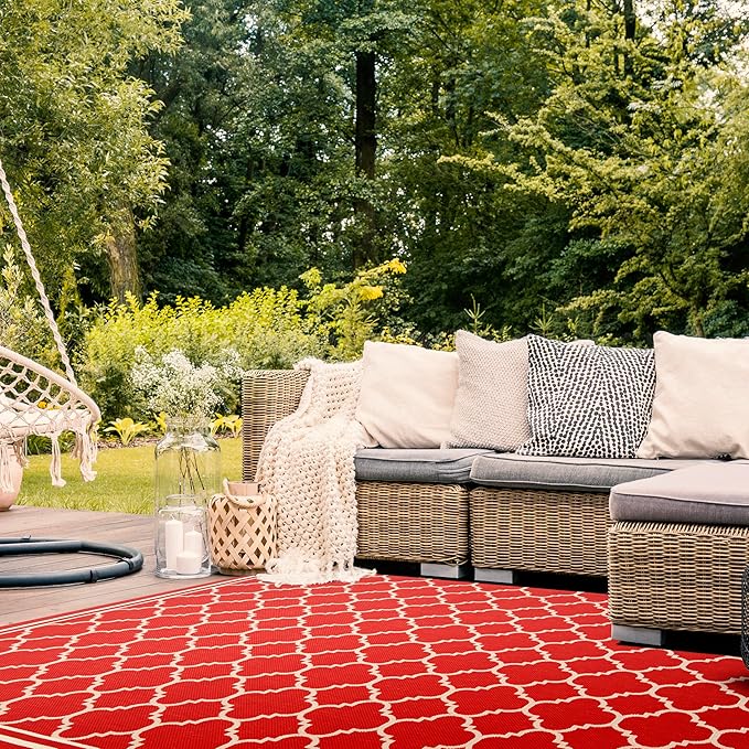 SAFAVIEH Courtyard Collection 8' x 10' Red/Bone CY6918 Trellis Indoor/ Outdoor Patio Backyard Mudroom Area Rug