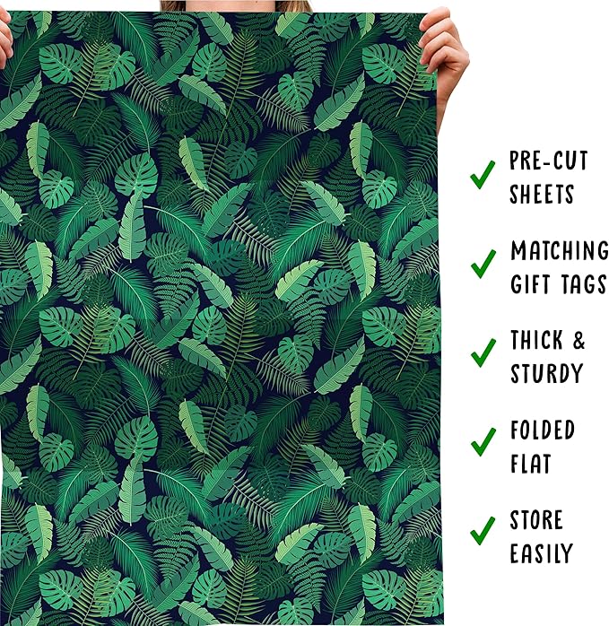 CENTRAL 23 Wrapping Paper (x6) Sheets - Green Leaves and Plants - Eco Gift Wrap for Men and Women - Recyclable - Trendy Design for Girls - For Birthday Christmas Wedding Thanksgiving Anniversary