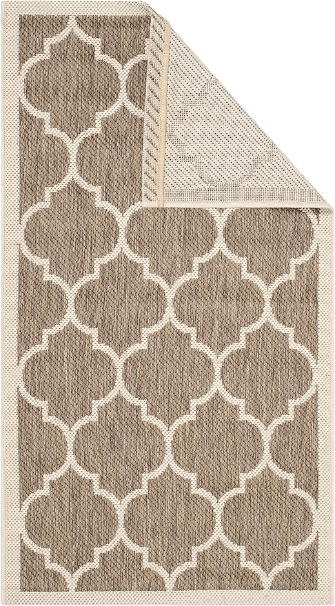 SAFAVIEH Washable Rug Outdoor Courtyard Collection - 2'3" x 10' Runner, Brown & Bone, Non-Shedding & Easy Cleaning, Ideal for Patio, Entryway, Mudroom, Hallway, Kitchen (CY6914-242)