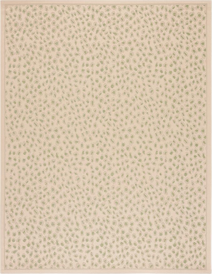 SAFAVIEH Washable Rug Outdoor Courtyard Collection - 8' x 10', Beige & Green, Non-Shedding & Easy Cleaning, Ideal for Patio, Backyard, Mudroom, Dining Space (CY6104-45312)