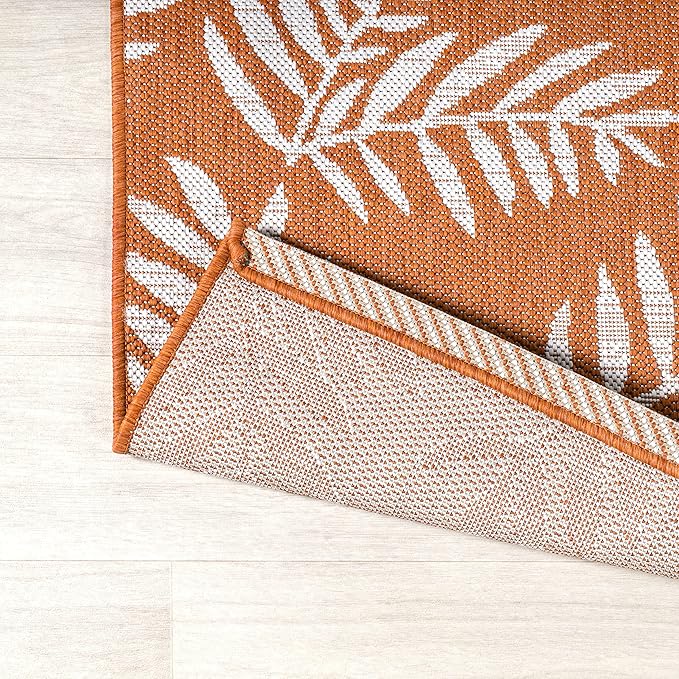 JONATHAN Y Palm Frond Indoor Outdoor Area Rug 3X5 Orange/Cream, Nevis for Backyard, Patio, Porch, Easy-Cleaning, High Traffic, Pet-Friendly, Non-Shedding (SMB119E-3)