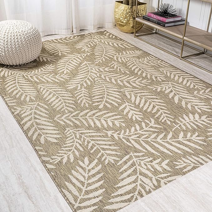 JONATHAN Y Palm Frond Indoor Outdoor Area Rug 4X6 Brown/Beige, Nevis for Backyard, Patio, Porch, Easy-Cleaning, High Traffic, Pet-Friendly, Non-Shedding (SMB119A-4)