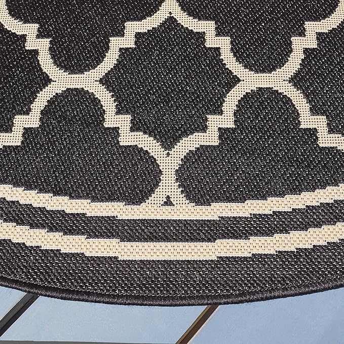 SAFAVIEH Courtyard Collection 4' Round Black/Beige CY6918 Trellis Indoor/ Outdoor Splashproof Easy Scrubbing Patio Backyard Mudroom Area Rug