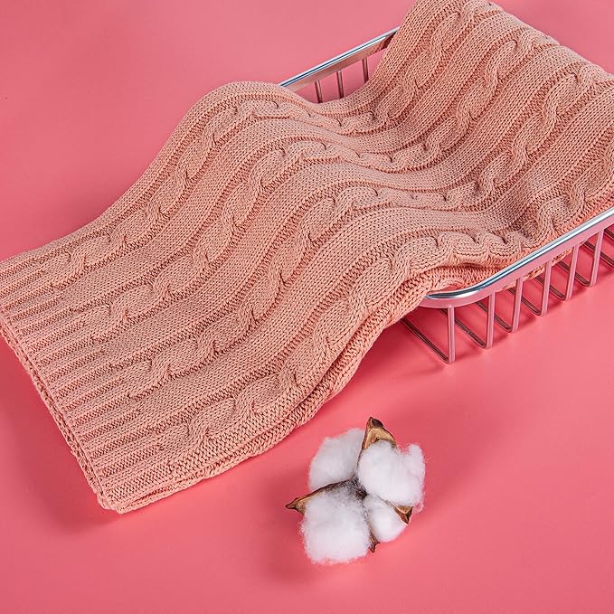 NTBAY 100% Pure Cotton Cable Knit Toddler Blanket, Super Soft Warm Breathable 30x40 Baby Blanket for Crib, Stroller, Nursery, Travel, Newborn, 30x40 Inches, Coral Orange