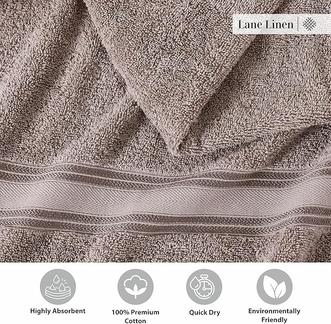 LANE LINEN 100% Ring-Spun Cotton Towels Set 18 – Zero Twist, 6 Bath Towels, 6 Hand Towel & 6 Washcloths, Stays Plush After Washes, Ideal for Spa, Hotel & Family Bathrooms, Highly Absorbent – Platinum