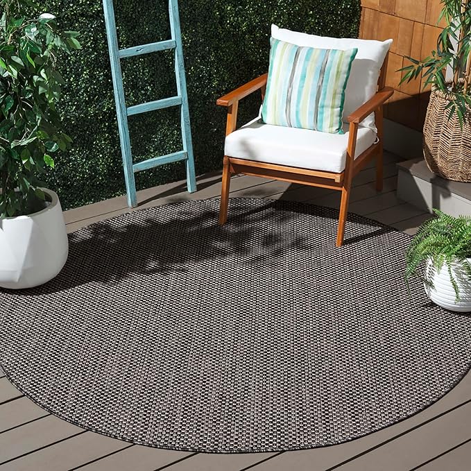SAFAVIEH Courtyard Collection 7'1" Round Black/Beige CY8521 Indoor/ Outside Waterproof Easy cleansingPatio Backyard Mudroom Area Mat