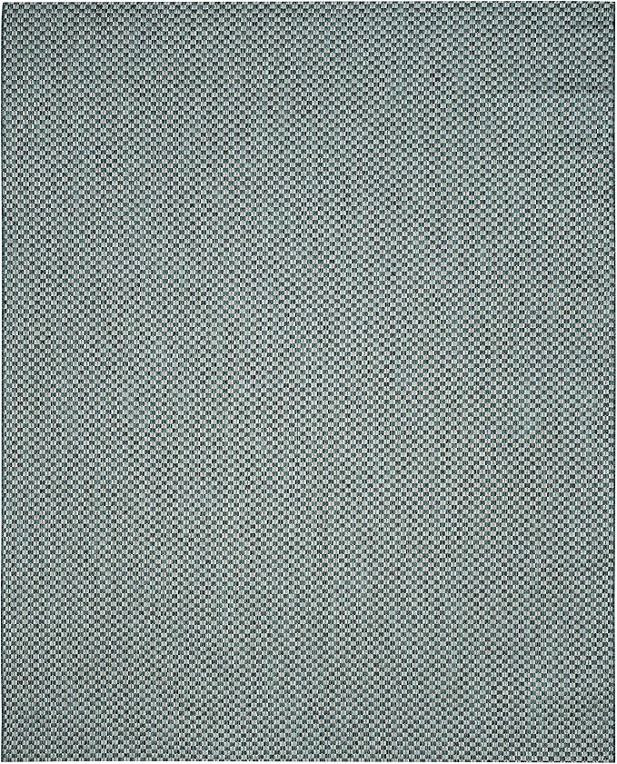 SAFAVIEH Washable Rug Outdoor Courtyard Collection - 8' x 11', Turquoise & Light Grey, Non-Shedding & Easy Cleaning, Ideal for Patio, Backyard, Mudroom (CY8653-37221)