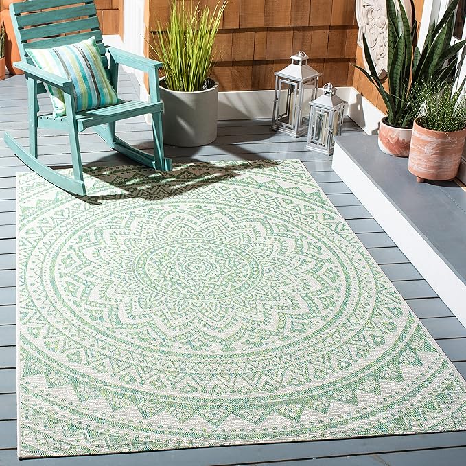 SAFAVIEH Washable Rug Outdoor Courtyard Collection - 9' x 12', Ivory & Green, Non-Shedding & Easy Cleaning, Ideal for Patio, Backyard, Mudroom (CY8734-55712)